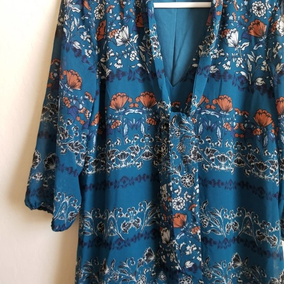 Lily Rose Teal and Rust 3/4 sleeve Dress L - Picture 2 of 5